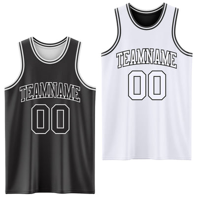 Custom Reversible Black White Double Side Sublimation Basketball Set Jersey