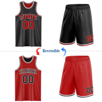 Custom Reversible Black Red-White Double Side Sublimation Basketball Set Jersey