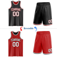 Custom Reversible Black White-Red Double Side Sublimation Basketball Set Jersey