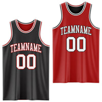 Custom Reversible Black White-Red Double Side Sublimation Basketball Set Jersey