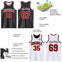 Custom Reversible Black Red-White Double Side Sublimation Basketball Set Jersey