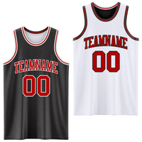 Custom Reversible Black Red-White Double Side Sublimation Basketball Set Jersey
