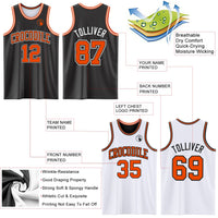 Custom Reversible Black Orange-White Double Side Sublimation Basketball Set Jersey