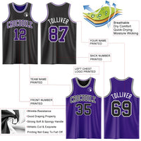 Custom Reversible Black Purple-White Double Side Sublimation Basketball Set Jersey