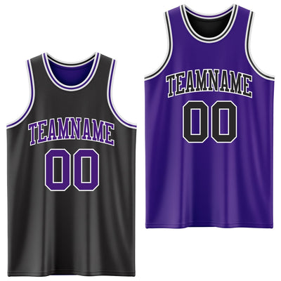 Custom Reversible Black Purple-White Double Side Sublimation Basketball Set Jersey
