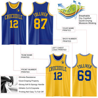 Custom Royal Gold-White Reversible Double Side Sublimation Basketball Set Jersey