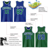 Custom Royal Kelly Green-White Reversible Double Side Sublimation Basketball Set Jersey
