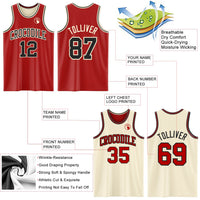 Custom Red Black-Cream Reversible Double Side Sublimation Basketball Set Jersey