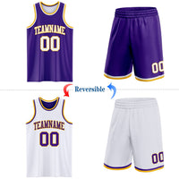Custom Purple White-Gold Reversible Double Side Sublimation Basketball Set Jersey