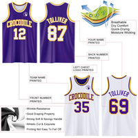 Custom Purple White-Gold Reversible Double Side Sublimation Basketball Set Jersey
