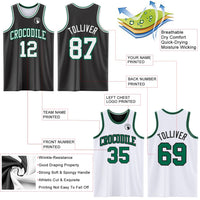 Custom Reversible Black White-Kelly Green Double Side Sublimation Basketball Set Jersey