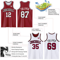 Custom Reversible Maroon White-Black Double Side Sublimation Basketball Set Jersey