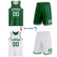 Custom Reversible Kelly Green White Double Side Sublimation Basketball Set Jersey