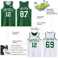 Custom Reversible Kelly Green White Double Side Sublimation Basketball Set Jersey