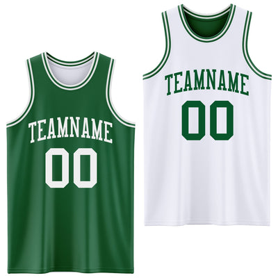 Custom Reversible Kelly Green White Double Side Sublimation Basketball Set Jersey