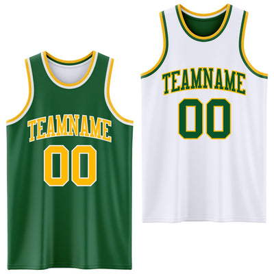 Custom Reversible Kelly Green Gold-White Double Side Sublimation Basketball Set Jersey