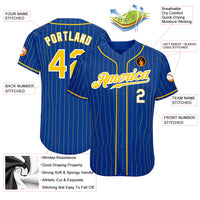 Custom Royal Gold Pinstripe Gold-White Authentic Baseball Jersey