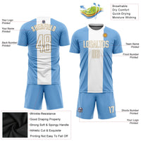 Custom Light Blue White-Old Gold Sublimation Argentinian Flag Soccer Uniform Jersey