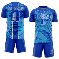 Custom Thunder Blue Sky Blue-White Abstract Fluid Sublimation Soccer Uniform Jersey