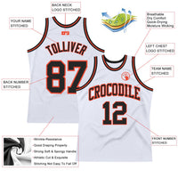 Custom White Black-Orange Authentic Throwback Basketball Jersey