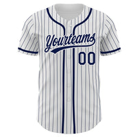 Custom White Navy Pinstripe Navy Authentic Baseball Jersey