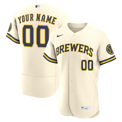Milwaukee Brewers Nike Cream Home Authentic Custom Jersey