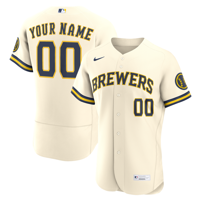 Milwaukee Brewers Nike Cream Home Authentic Custom Jersey