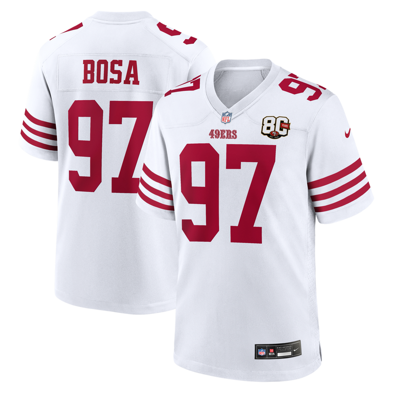 San Francisco 49ers Nick Bosa Nike White 80th Anniversary Game Jersey