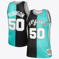 San Antonio Spurs Mitchell & Ness David Robinson 1998 Split Swingman Jersey - Black/Teal
