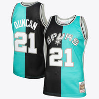 San Antonio Spurs Mitchell & Ness Tim Duncan 1998 Split Swingman Jersey - Black/Teal