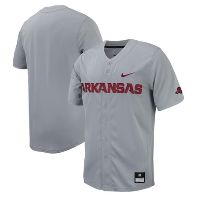Nike Gray Arkansas Razorbacks Replica Full-Button Baseball Jersey