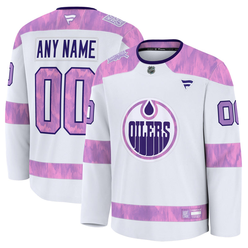 Edmonton Oilers Fanatics White 2024 Hockey Fights Cancer Custom Practice Jersey