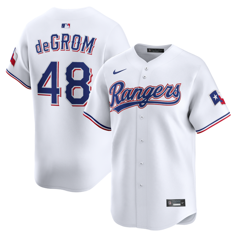 Texas Rangers Jacob deGrom Nike White Home Limited Jersey