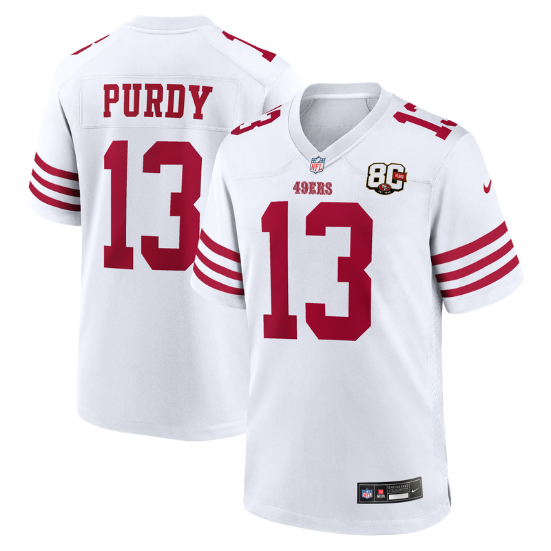San Francisco 49ers Brock Purdy Nike White 80th Anniversary Game Jersey