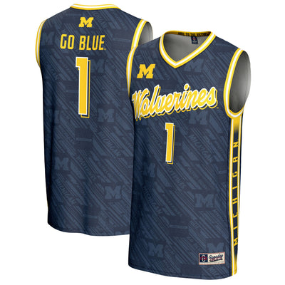 #1 Michigan Wolverines GameDay Greats Highlight Print Lightweight Basketball Fashion Jersey - Navy