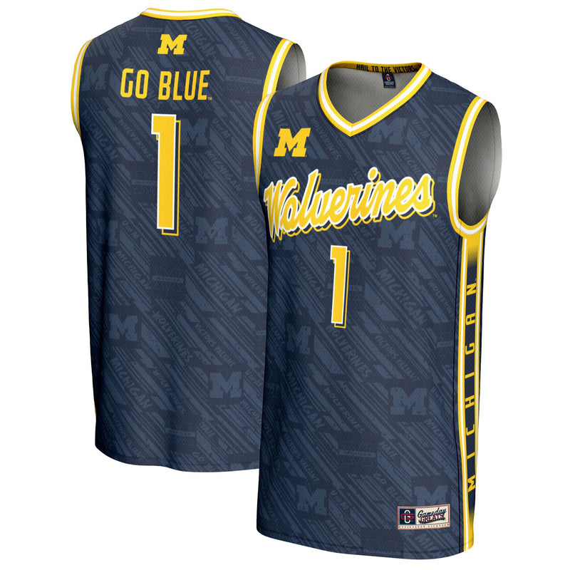 #1 Michigan Wolverines GameDay Greats Highlight Print Lightweight Basketball Fashion Jersey - Navy