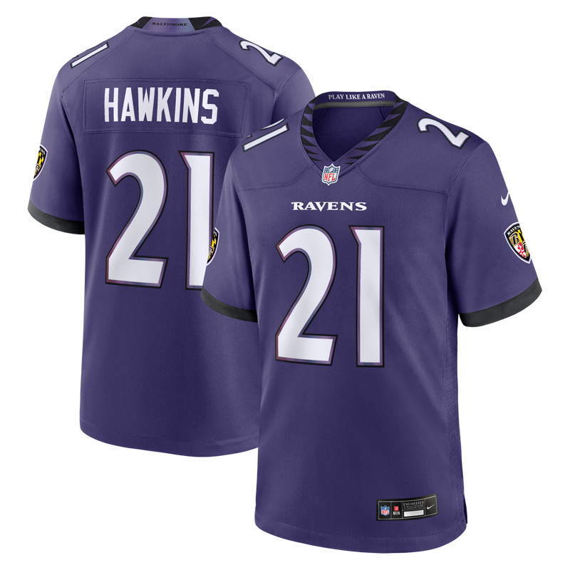 Baltimore Ravens Jaylinn Hawkins Nike Purple Team Game Jersey