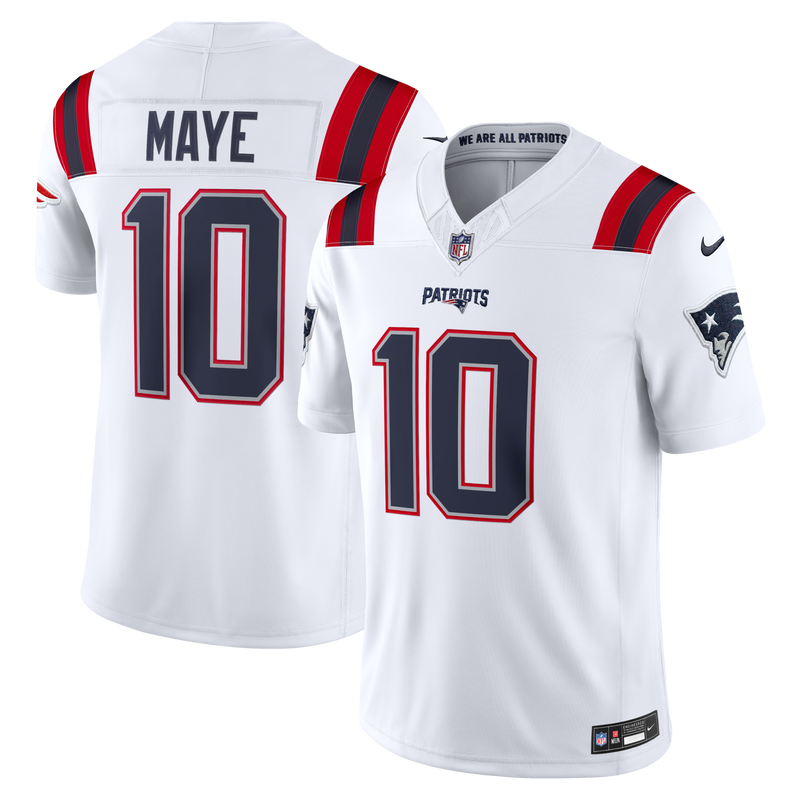 New England Patriots Drake Maye Nike White Vapor F.U.S.E. Stitched Limited Jersey