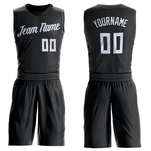 Custom Black White Round Neck Basketball Uniform Jersey