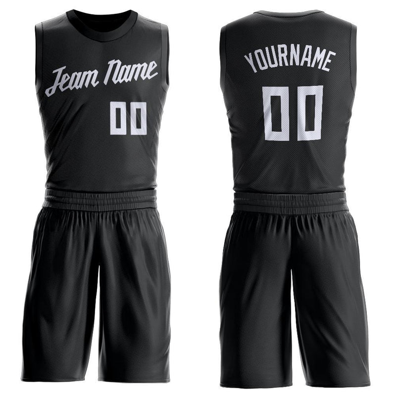 Custom Black White Round Neck Basketball Uniform Jersey