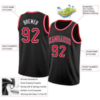 Custom Black Red-White Round Neck Rib-Knit Basketball Jersey