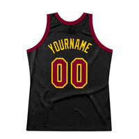 Custom Black Maroon-Gold Authentic Throwback Basketball Jersey