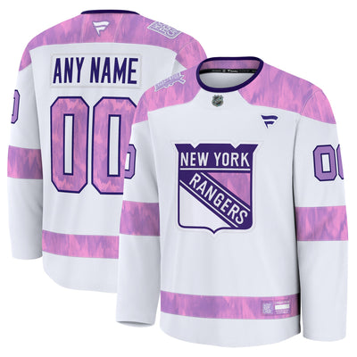 New York Rangers Fanatics White 2024 Hockey Fights Cancer Custom Practice Jersey