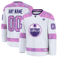 Edmonton Oilers Fanatics White 2024 Hockey Fights Cancer Custom Practice Jersey