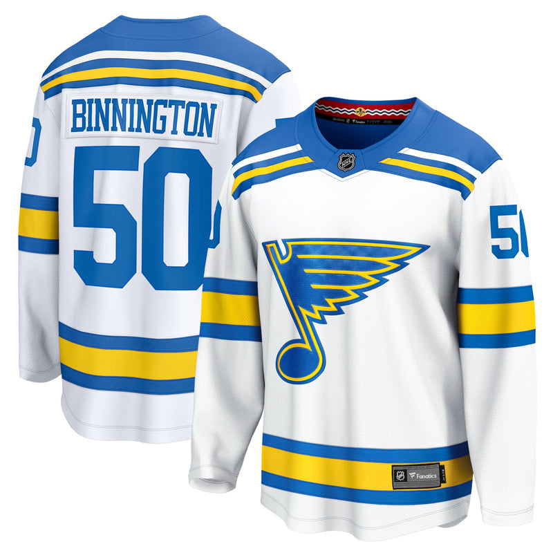 St. Louis Blues Jordan Binnington Fanatics White Away Breakaway Player Jersey