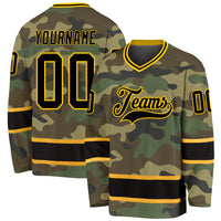 Custom Camo Black-Gold Salute To Service Hockey Jersey