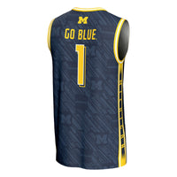#1 Michigan Wolverines GameDay Greats Highlight Print Lightweight Basketball Fashion Jersey - Navy