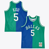 Dallas Mavericks Mitchell & Ness Jason Kidd 1994 Split Swingman Jersey - Blue/Green