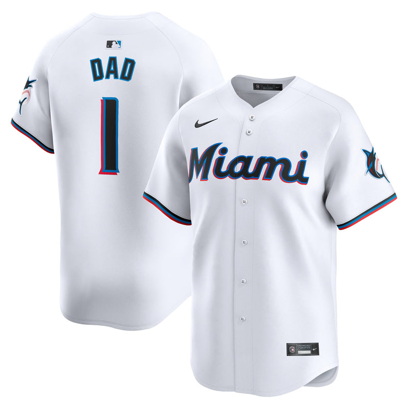 Miami Marlins Nike White #1 Dad Home Limited Jersey