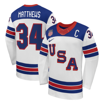 Auston Matthews Nike White US Hockey 2026 Away Replica Jersey